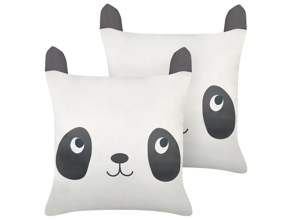 Set of 2 Decorative Cushions PANDAPAW Cotton 45 x 45 cm White