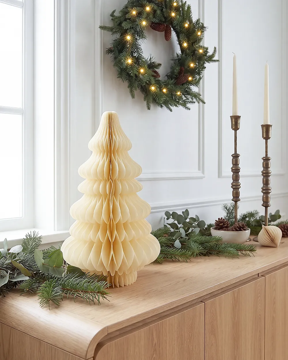 Joulukoriste Pöytävalaisin DREVJA 51 cm Joulukuusi Beige_1186097