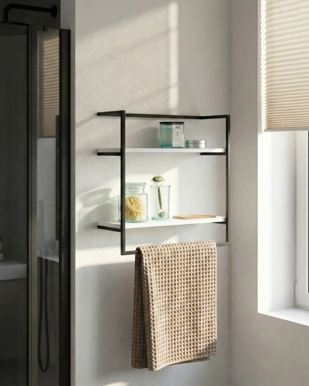 Towel Rack BETANIA with Shelves Metal Black