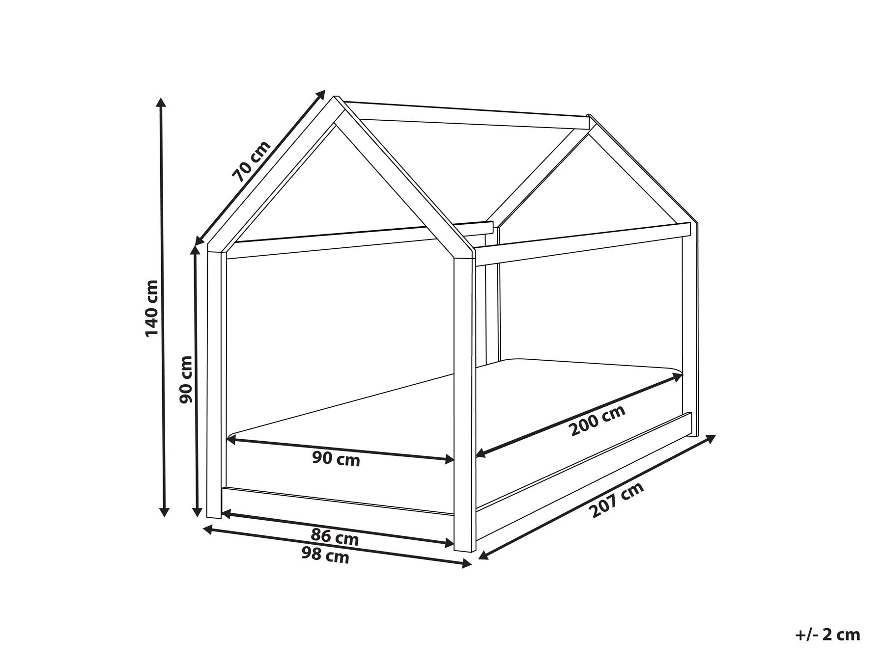 Kids Bed House Pine Wood TOSSE 90 x 200 cm (EU Single) White_864013