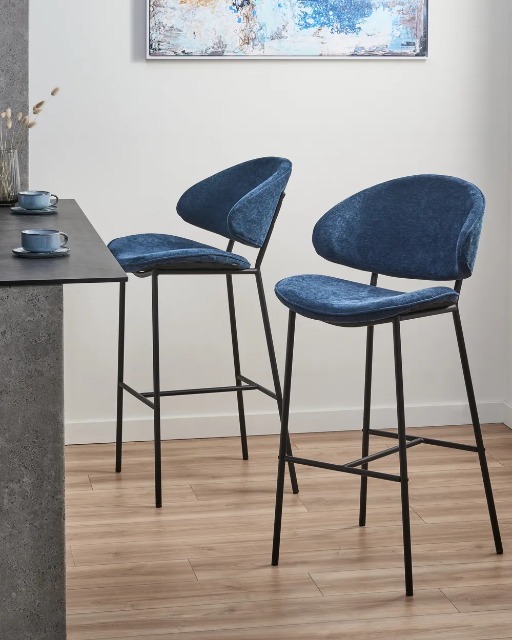 Set of 2 Bar Chairs KIANA Navy Blue