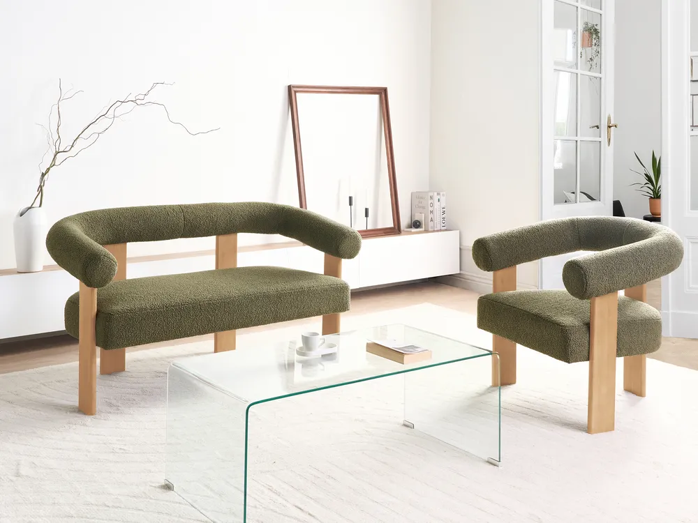 Soffa 2-sits ILBRO Bouclé Grön/ Ljusbrun_984836