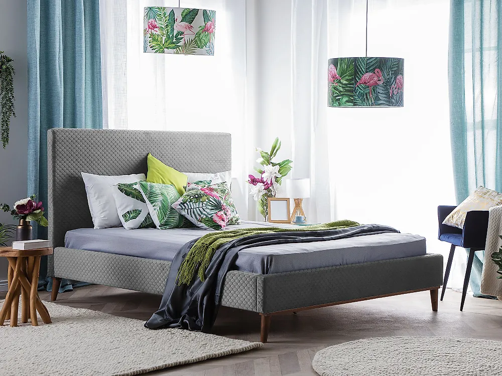 Säng med lamellram Sammet BAYONNE 180 x 200 cm Ljusgrå_1179233