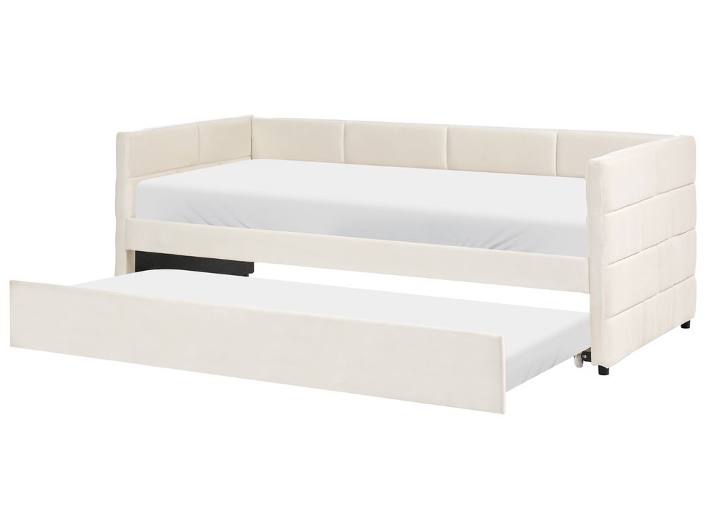 Sänky lisävuoteella Sametti CHAVONNE 90 x 200 cm Luonnonvalkoinen