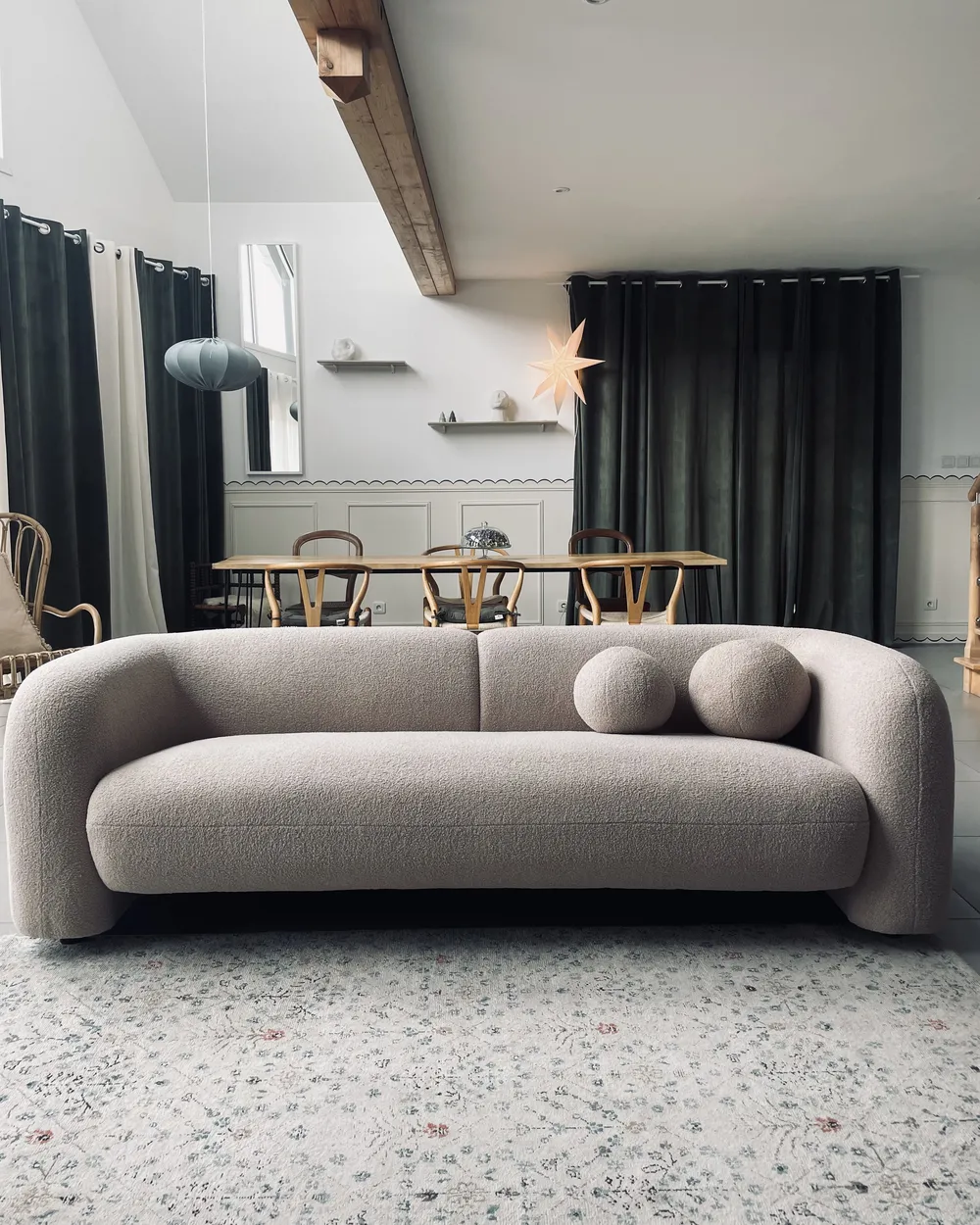 Sofa 3 Seater LEIREN Boucle Beige_974783
