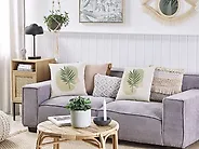 Set of 2 Decorative Cushions MICROSORUM 45 x 45 cm Light Green Plant Pattern_1178499