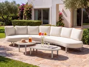 Garden Sofa 6 Seater ORIOLO with Tables Metal Light Beige_1144616