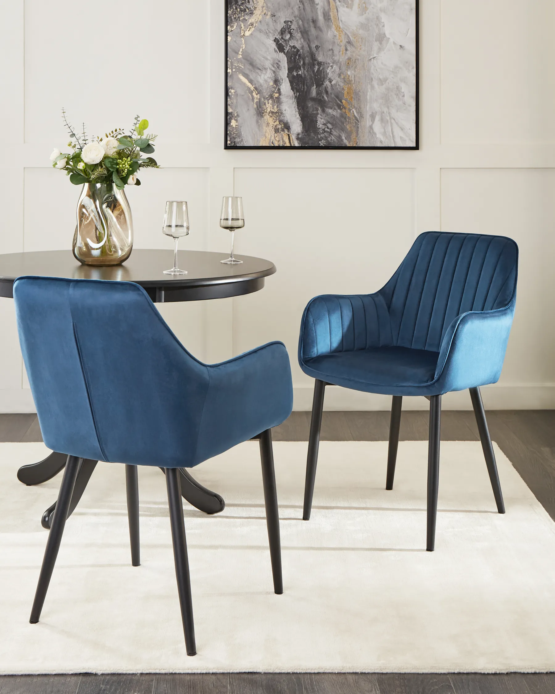 Set of 2 Dining Chairs WELLSTON Velvet Dark Blue_745032