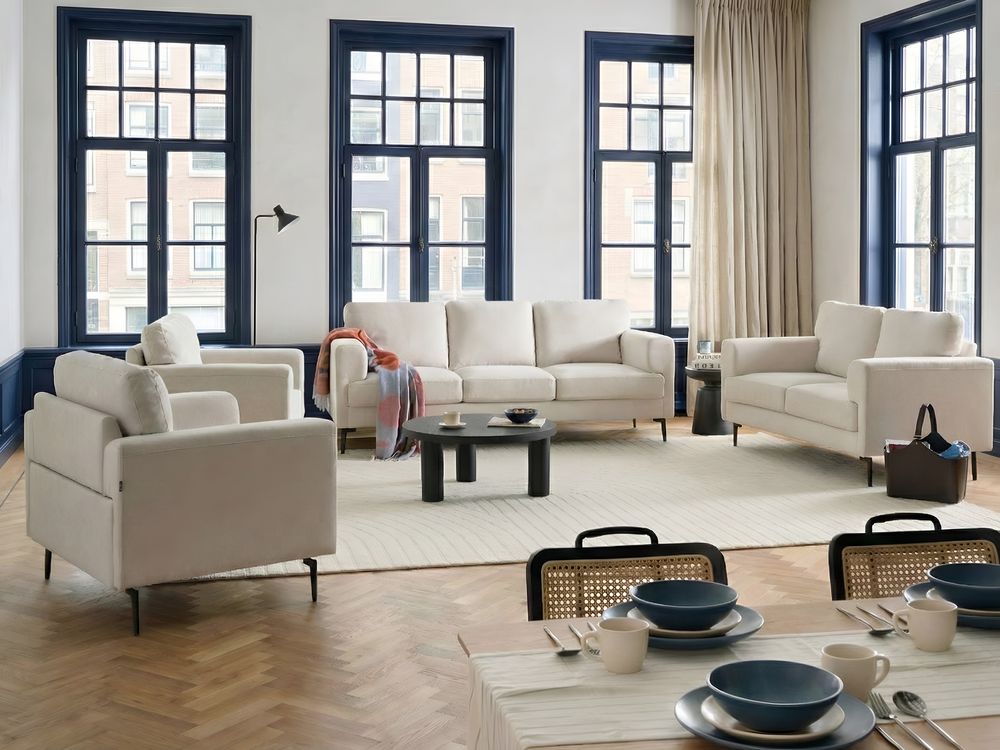 Living Room Set 7 Seater LOUSTO Fabric Light Beige