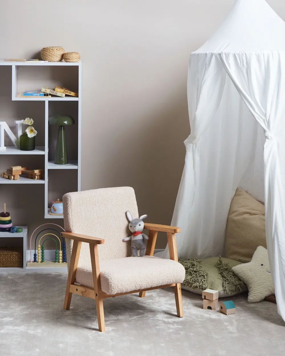 Kids Armchair LINDE Boucle Light Beige