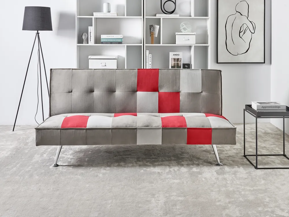 Sofa Bed 3 Seater OLSKER Velvet Light Grey