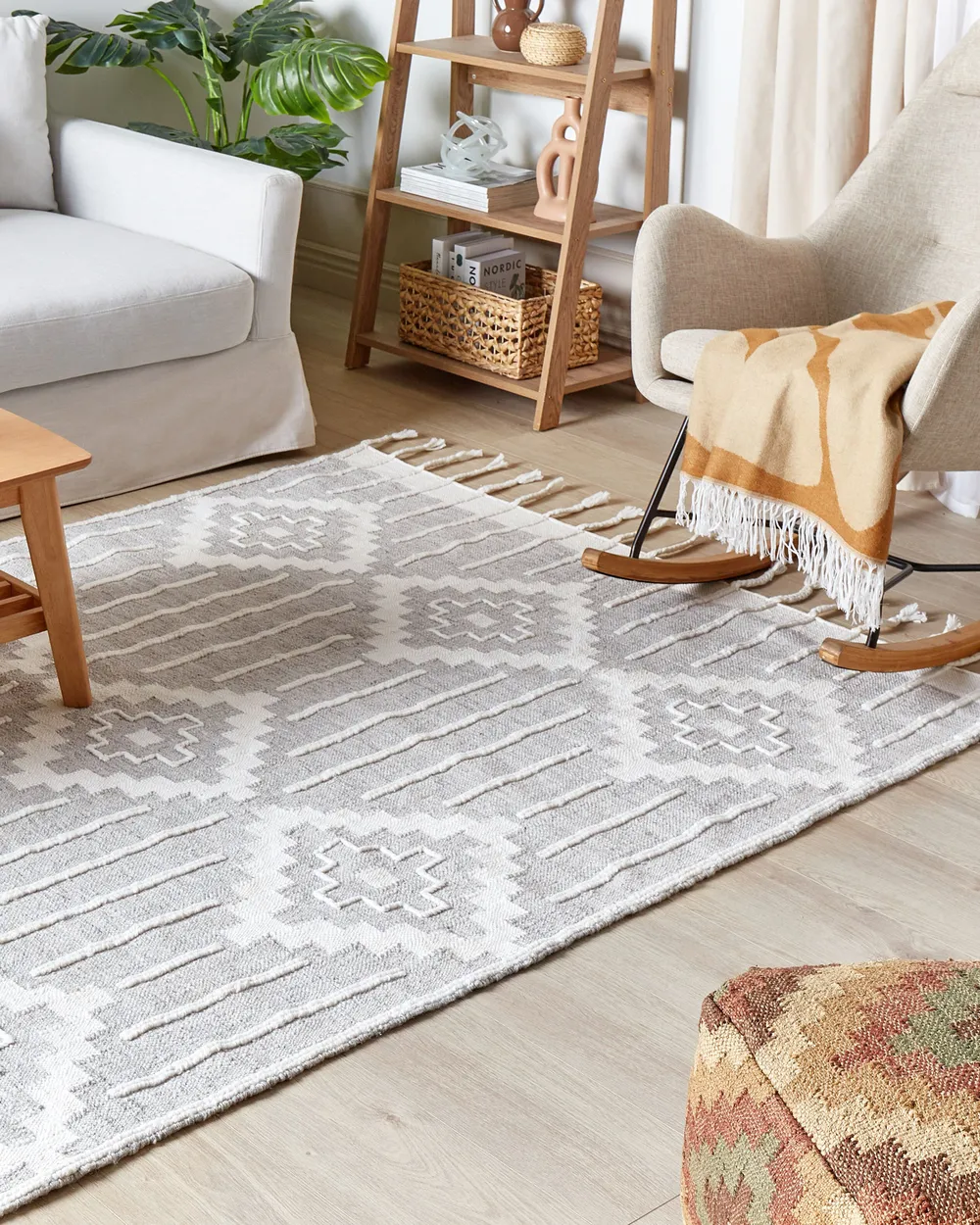 Outdoor Area Rug Grey and White TABIAT Various Sizes