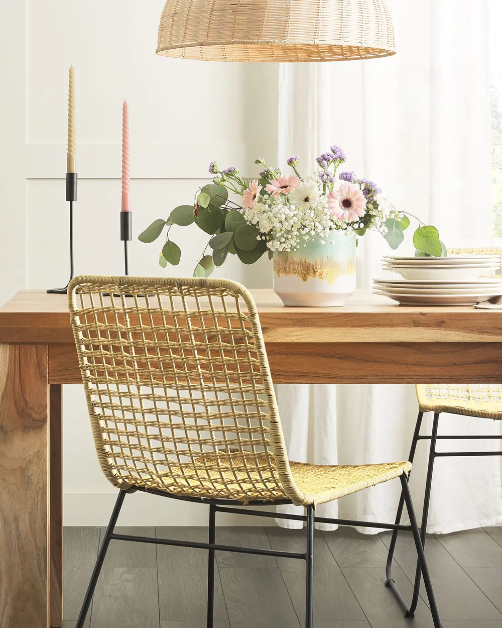 Set of 2 Dining Chairs ELFROS Rattan Natural_820081