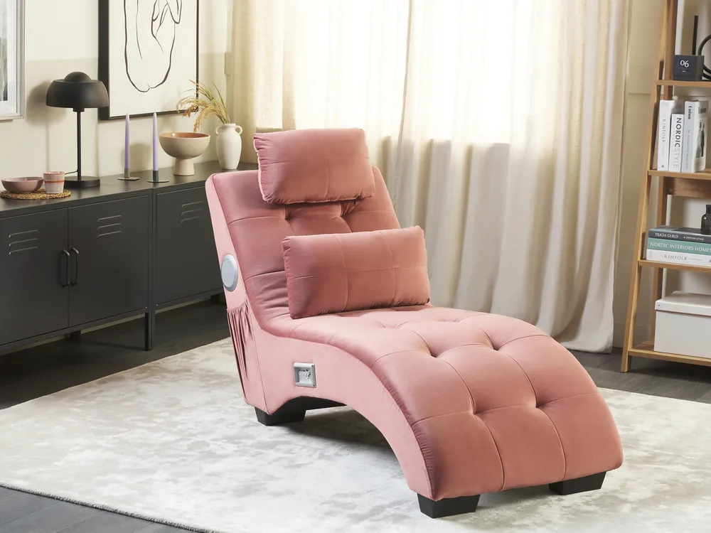 Chaise Longue SIMORRE with Built-In Bluetooth Speaker Velvet Pastel Pink