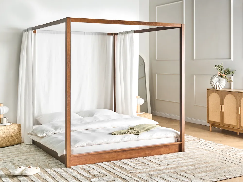 Wooden Canopy Bed Dark Brown HERLIERE Various Sizes