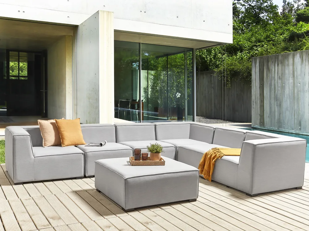 Garden Corner Sofa with Ottoman 7 Seater AREZZO Modular Light Grey Left Hand