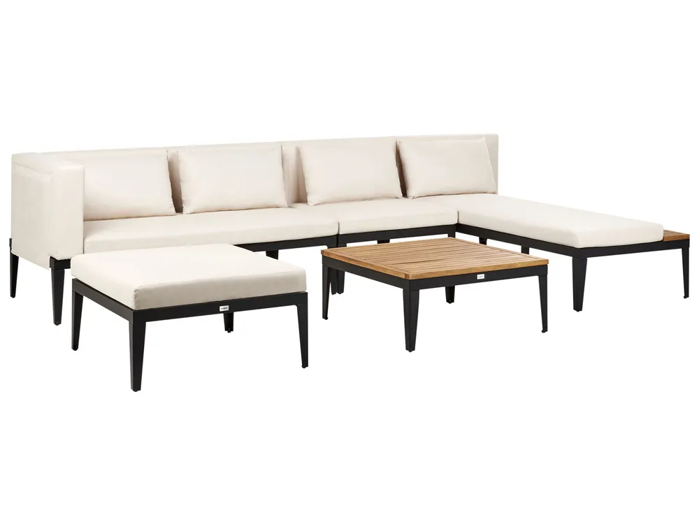 Garden Lounge Set with Table and Ottoman 4 Seater BRACCIANO Certified Acacia Wood Light Beige Left Hand_956393