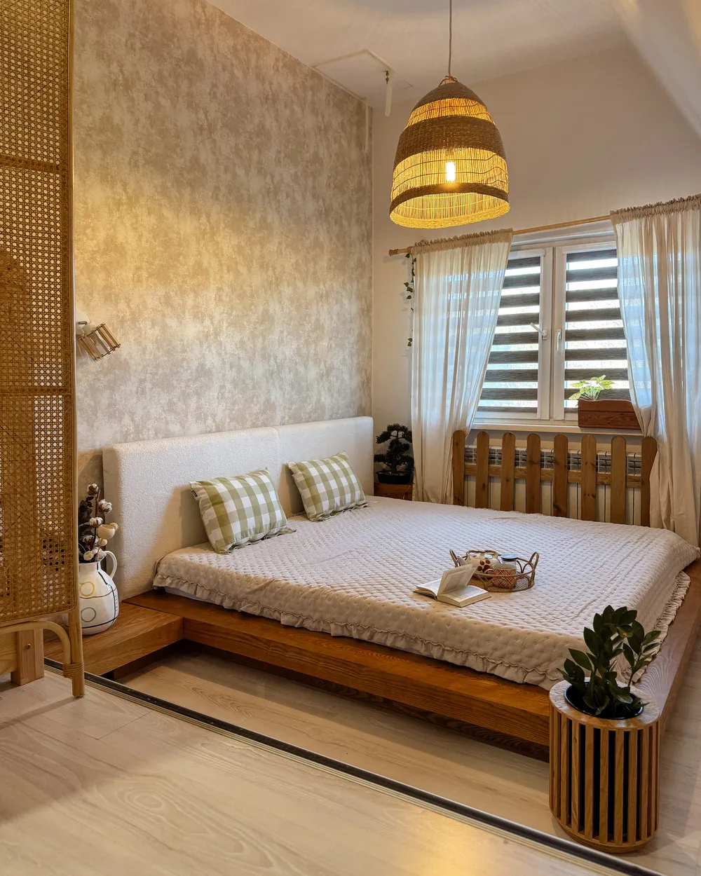 Sänky LED-valolla Buklee ZEN 160 x 200 cm LED-valo Luonnollinen saarniviilu_945755