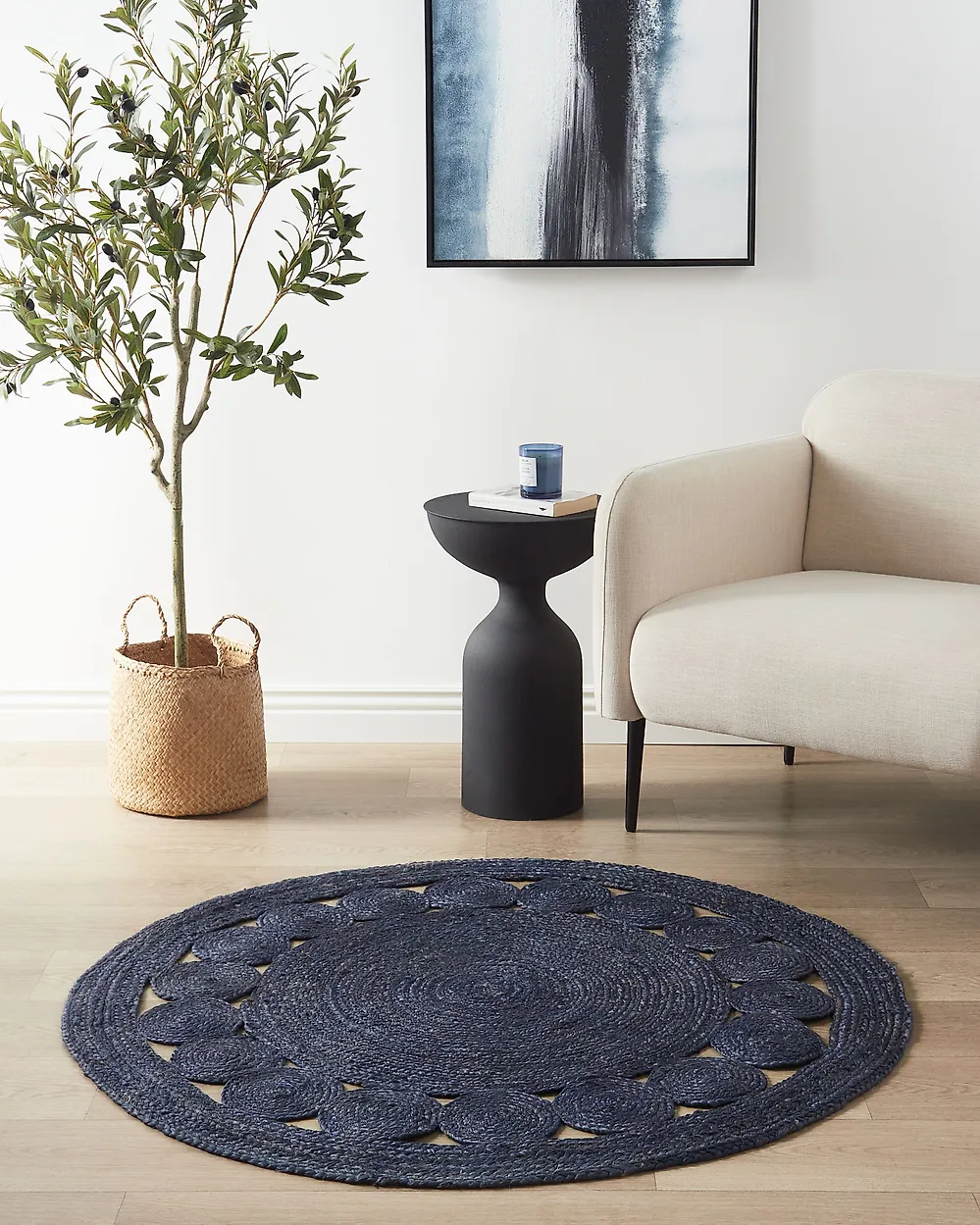 Matto KOYUNLU Tummansininen ø 120 cm Juutti_1182705