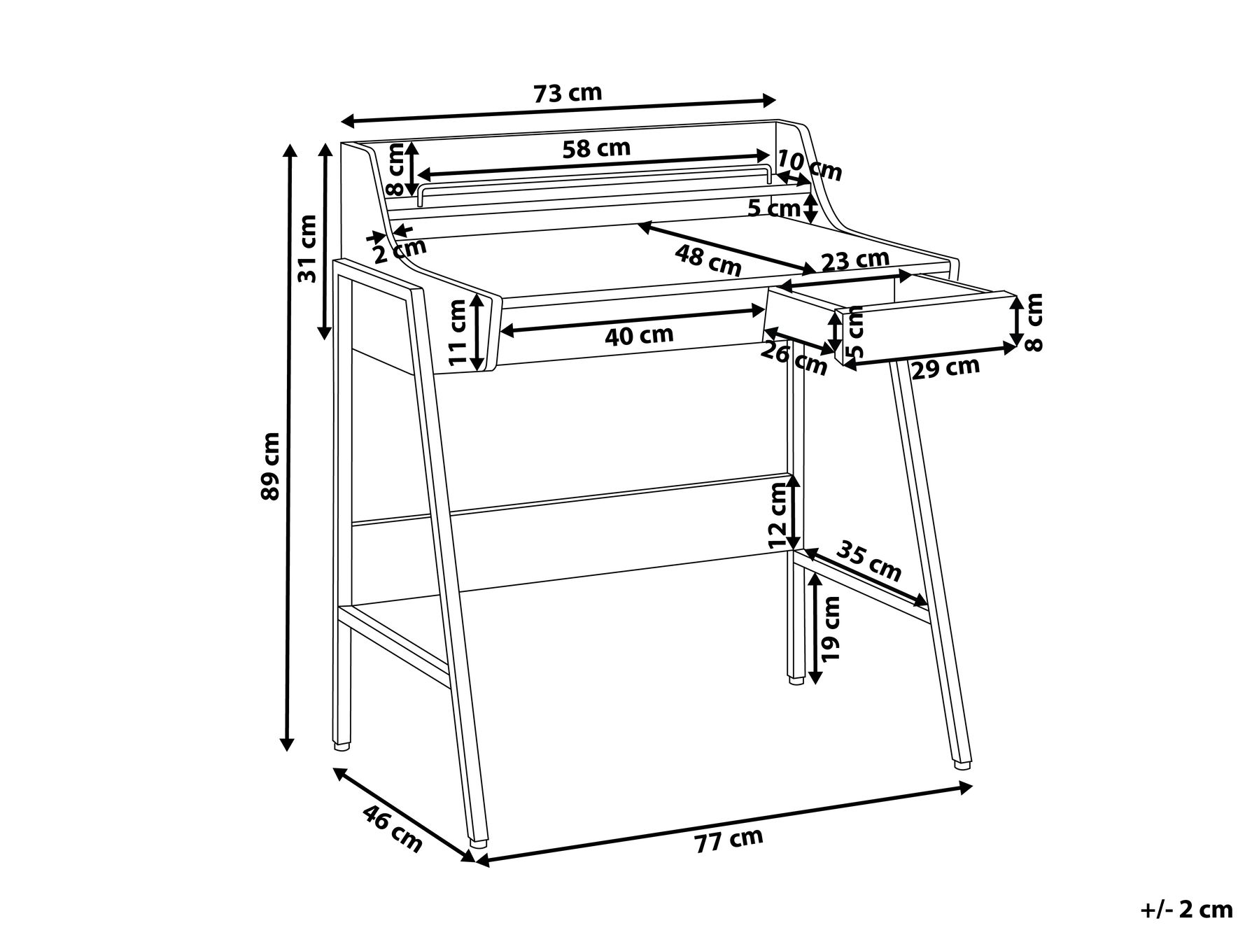 Työpöytä hyllyllä BROXTON 77 cm 46 cm laatikoilla Vaaleanruskea_810479