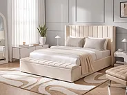 Säng med förvaringsbänk NOYERS Sammet Off-White 180 x 200 cm_1156397