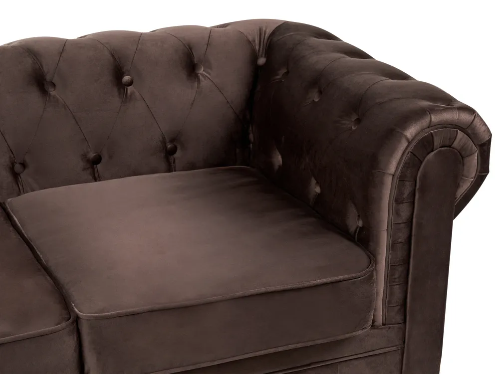 Sofa 3 Seater CHESTERFIELD Velvet Dark Brown_1065043