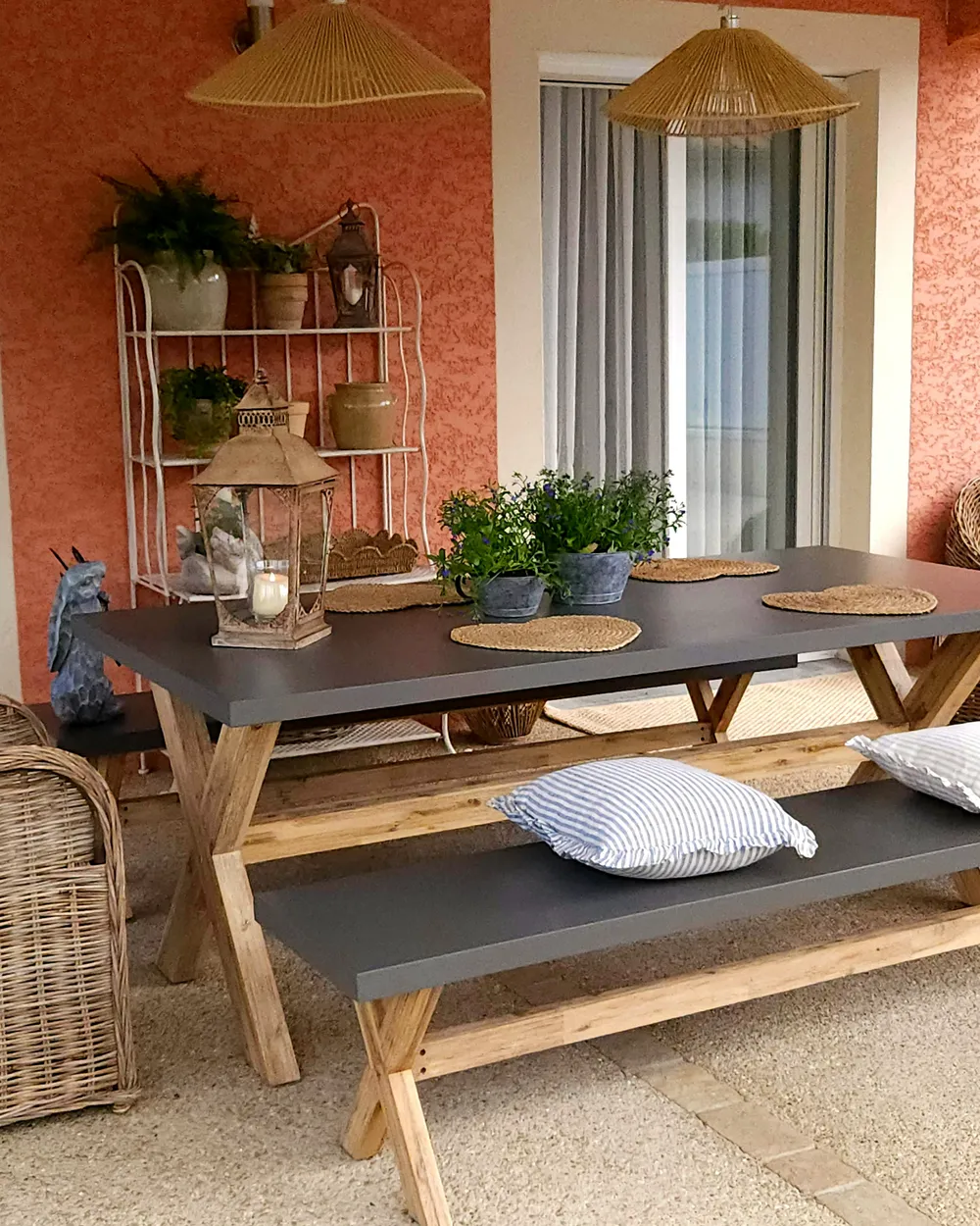 Garden Dining Set with Benches 6 Seater OLBIA Concrete Grey_982340