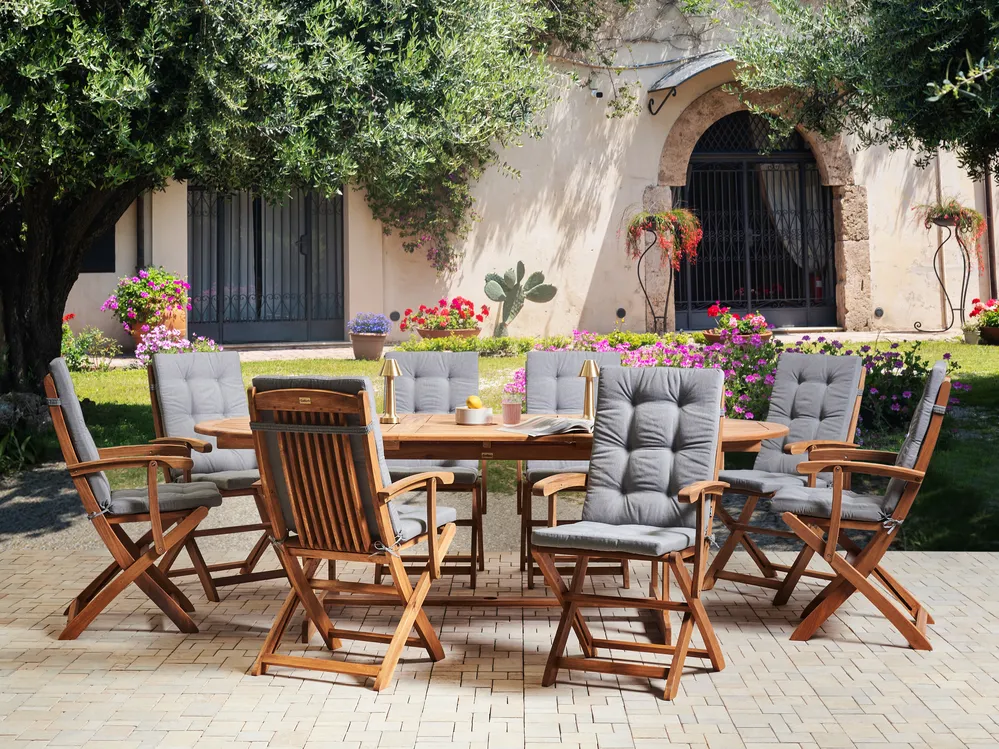 Garden Dining Set 8 Seater MAUI PREMIUM Acacia Wood Grey Melange