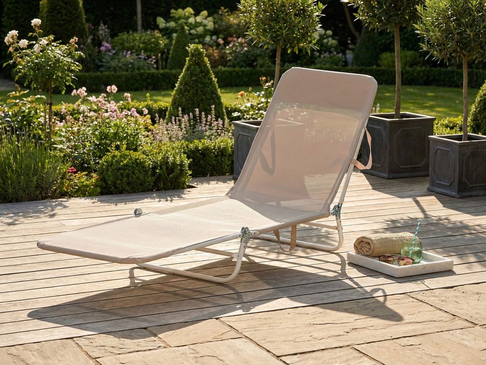 Sun Lounger KASTORIA Reclining Metal Beige