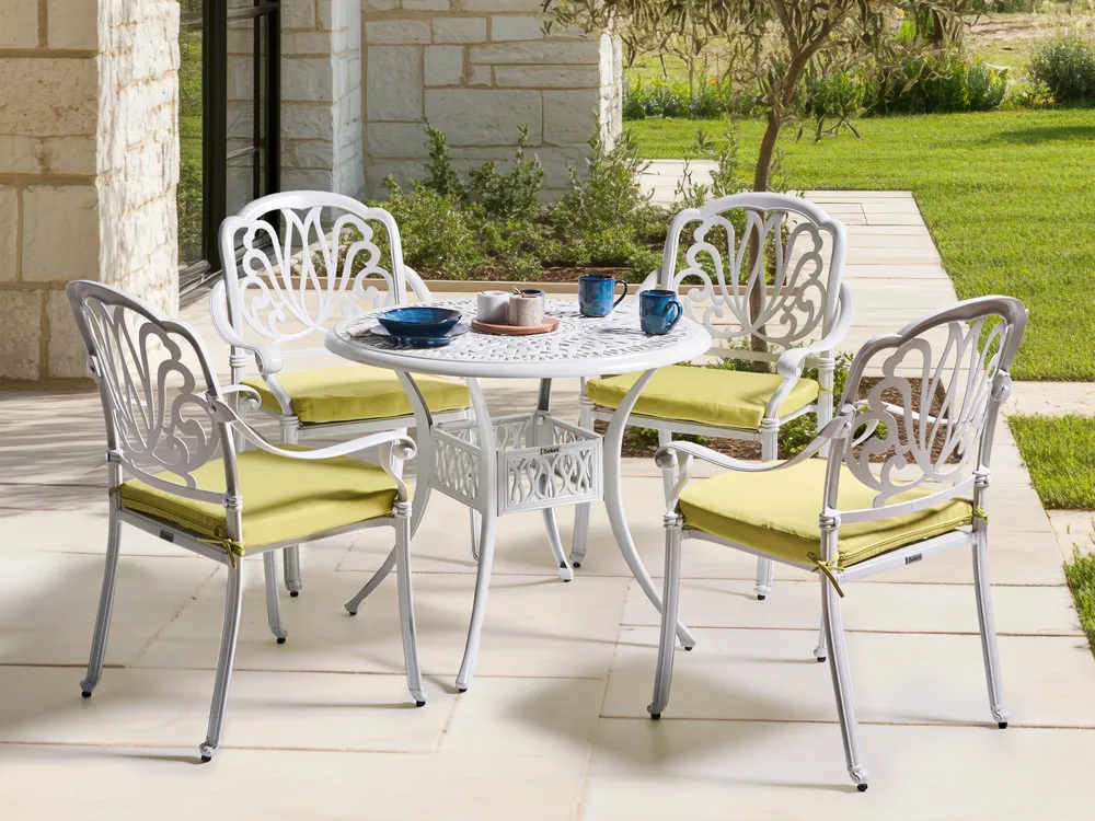 Garden Dining Set 4 Seater ANCONA with Cushions Metal Off-White