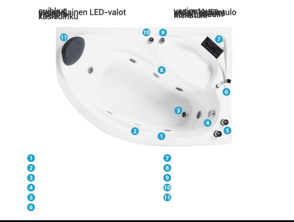 Kulmaporeamme LED-valolla NEIVA 150 x 100 cm Valkoinen Vasen_796692