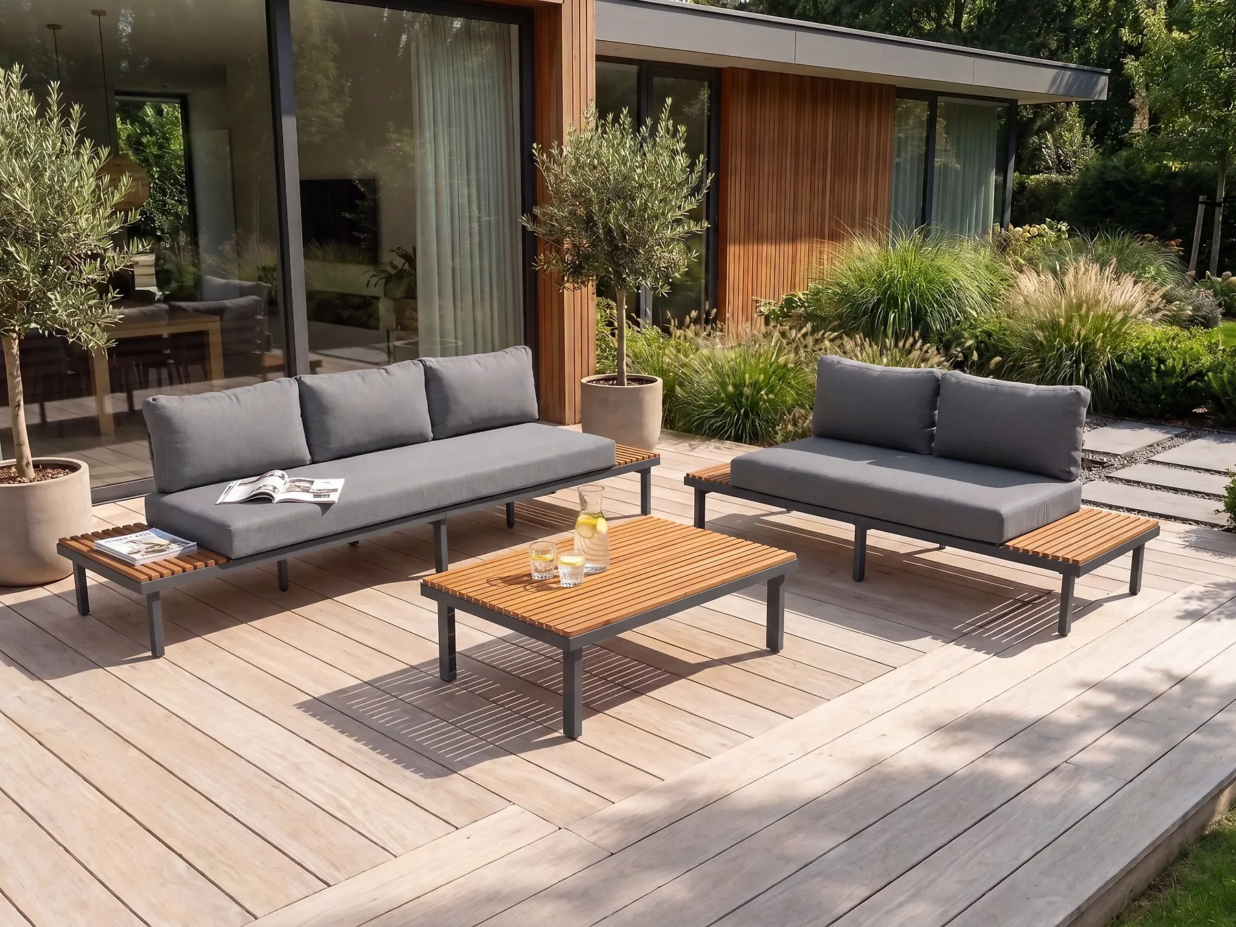 Garden Lounge Set with Table 5 Seater FIVIZZANO Acacia Wood Dark Grey_1161084
