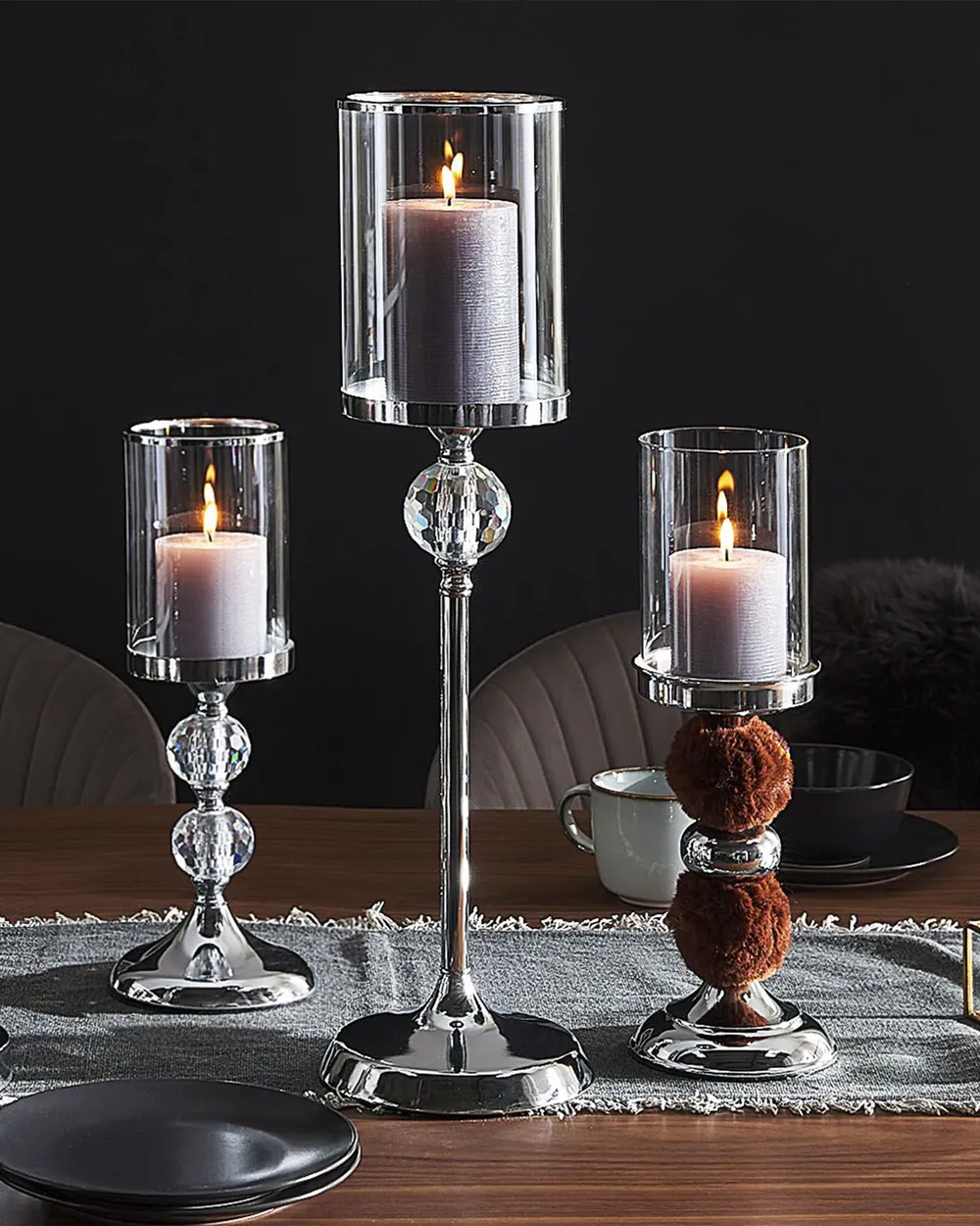 Candle Holder COTUI 58 cm Glass Silver