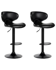 Set of 2 Bar Chairs CONWAY Swivel Faux Leather Black_894611