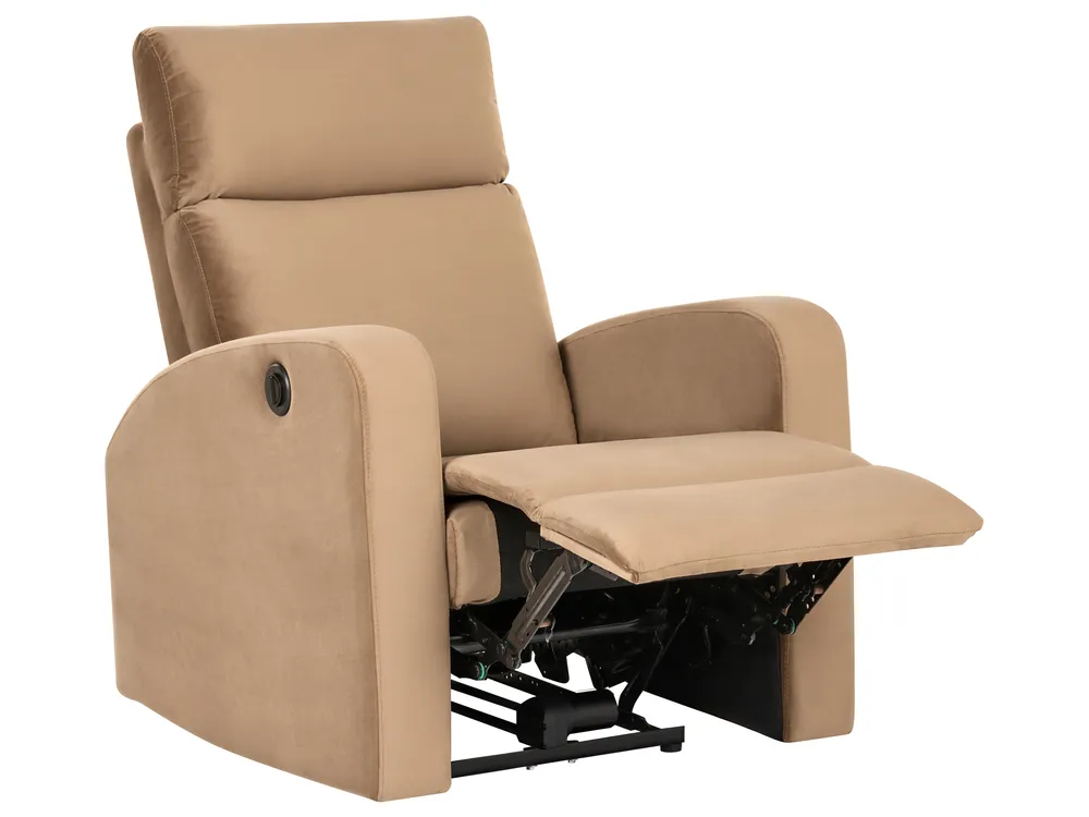 Electric Recliner Living Room Set 3 Seater VERDAL Velvet Light Brown_1081401