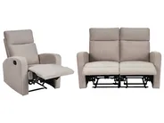 Electric Recliner Living Room Set 3 Seater VERDAL Velvet Beige_1080996