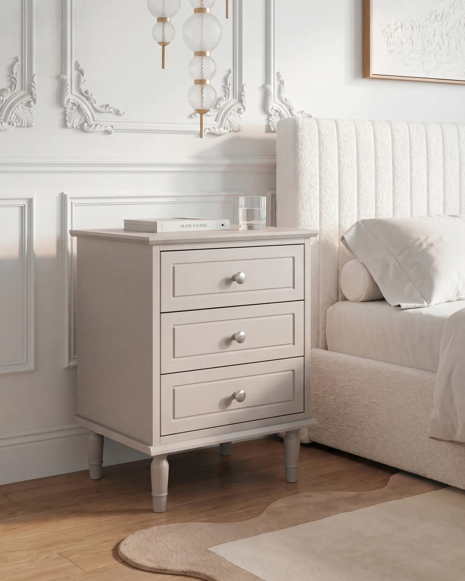 Sängbord med 3 lådor OBERON Beige_1135055