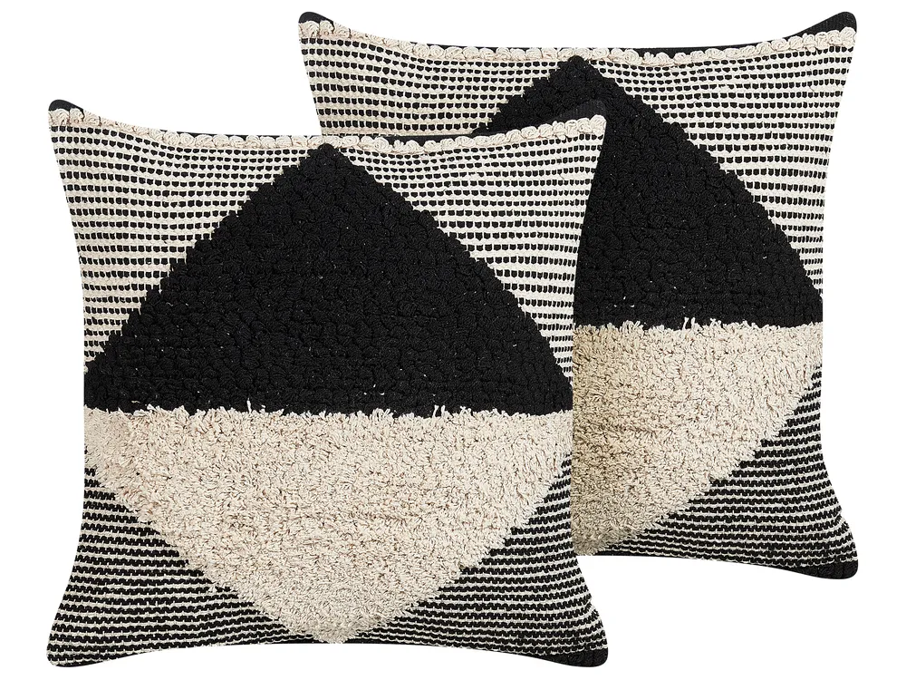 Set of 2 Decorative Cushions KHORA 50 x 50 cm Cotton Black Geometric Pattern