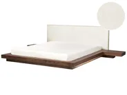 Säng med LED-belysning Bouclé ZEN 180 x 200 cm LED Brun askfanér_931365