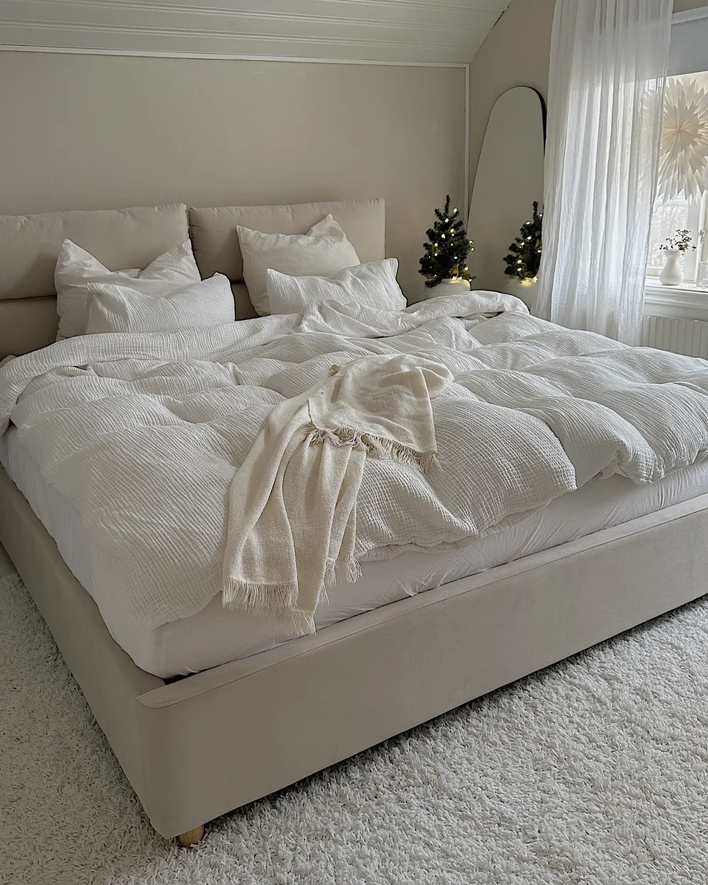 Ottoman Bed BATILLY Velvet Light Beige 180 x 200 cm (EU Super King)_907302