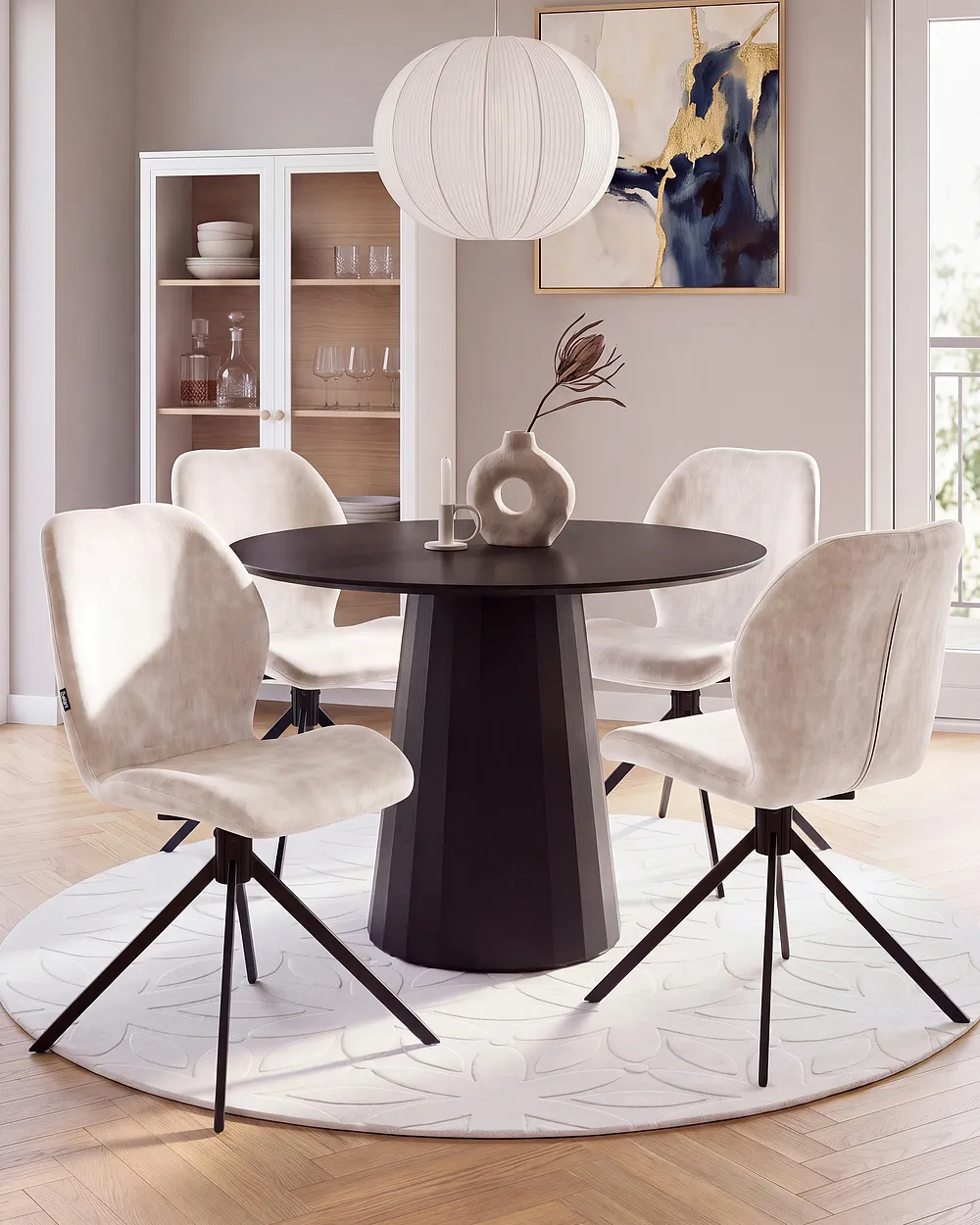 Set of 4 Dining Chairs Swivel MORRISON Velvet Light Beige_1155983