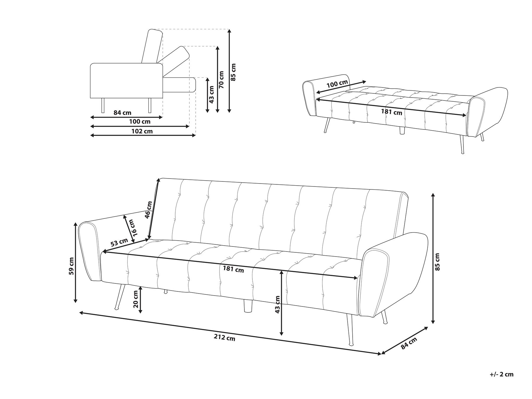 Sofa Bed 3 Seater SELNES Velvet Navy Blue_754164