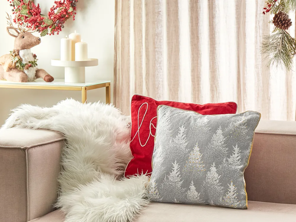 Throw Cushion BILLBERGIA 45 x 45 cm Cotton Grey Christmas Motif
