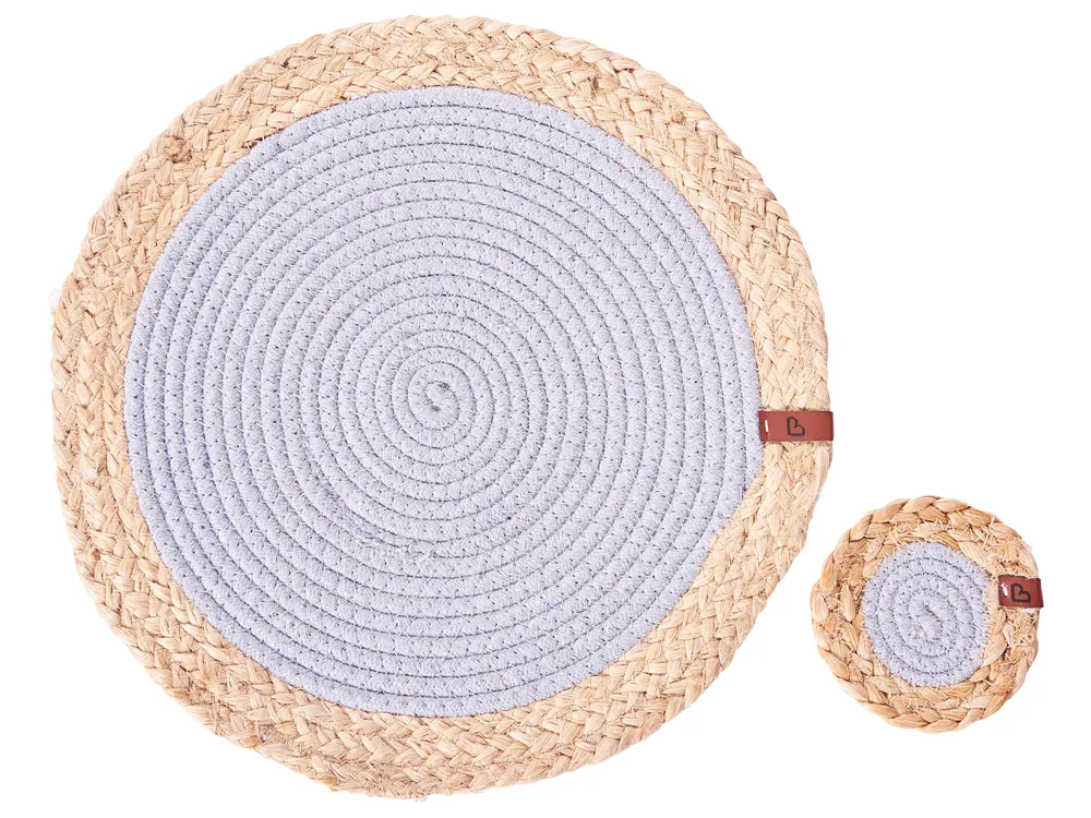 12 Piece Placemats and Coasters Set ROSELLA Jute Cotton Grey