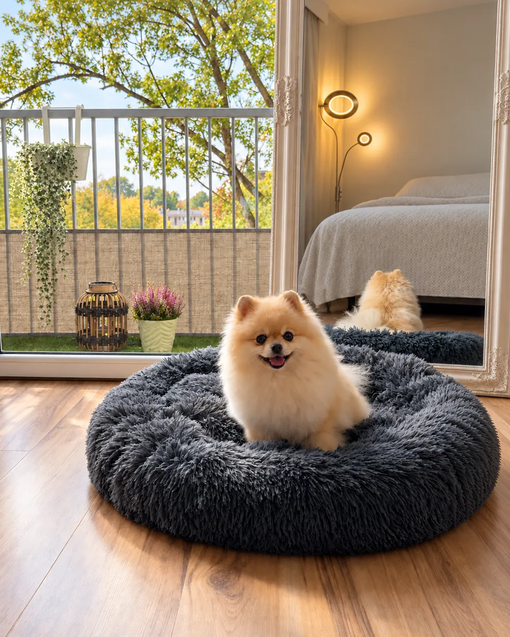 Pet Bed KULU Faux Fur Dark Grey_1187969