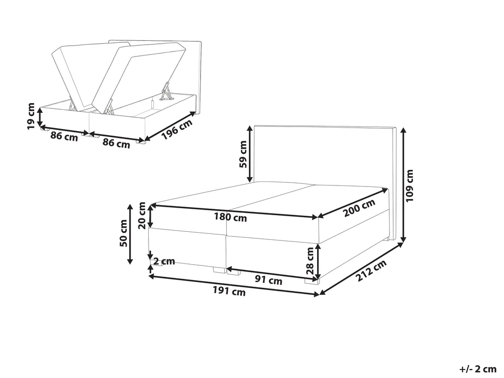 Divan Bed with Storage MAJOR Fabric Taupe 180 x 200 cm (EU Super King)_1028195