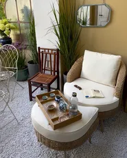 Garden Armchair with Ottoman ARCILLE II PE Rattan Natural_1019800