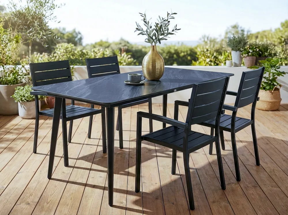 Garden Dining Table RODALLO 160 cm 90 cm Stone Black Marble