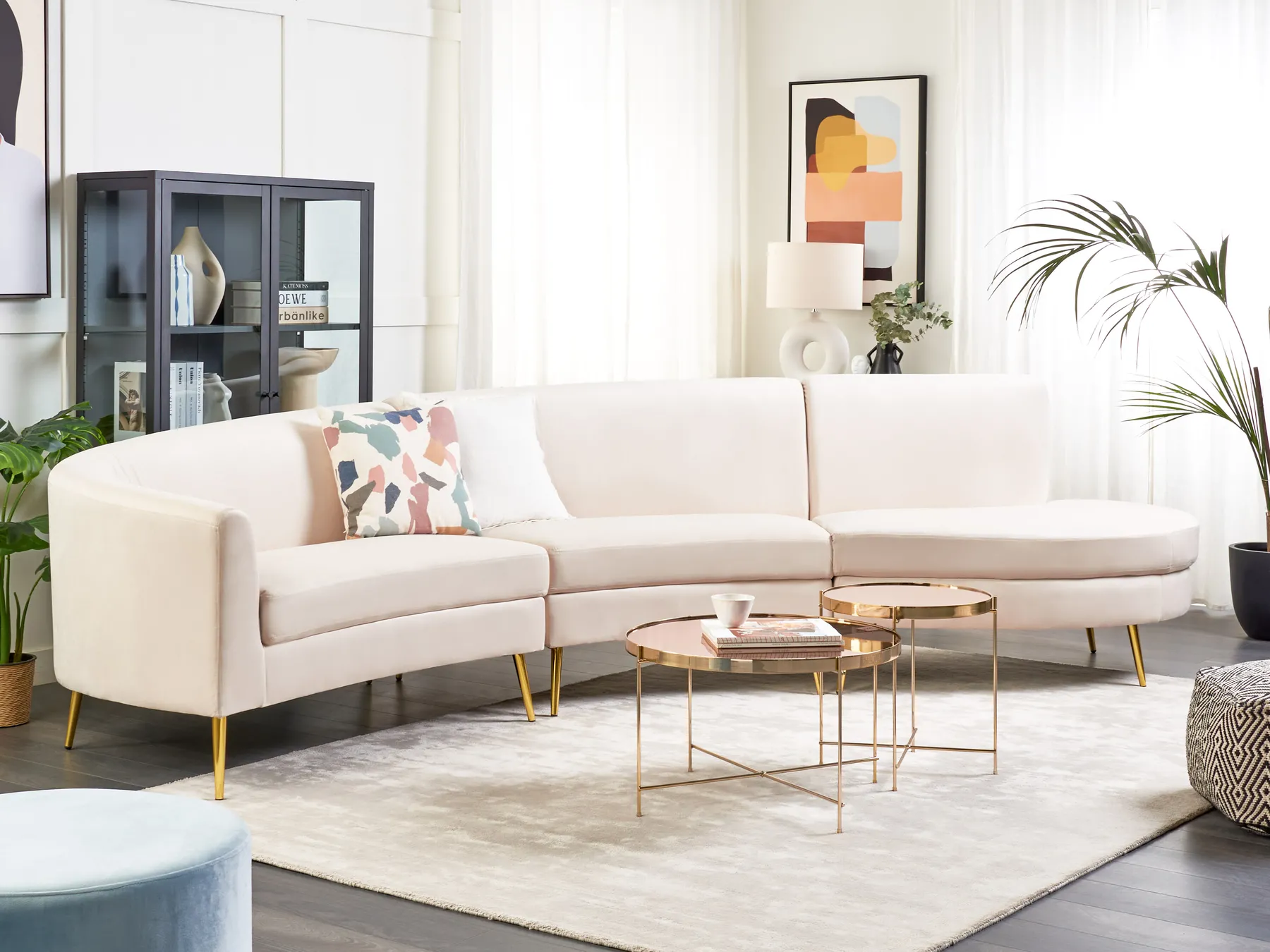 Curved Sofa 4 Seater MOSS Velvet Light Beige_851350