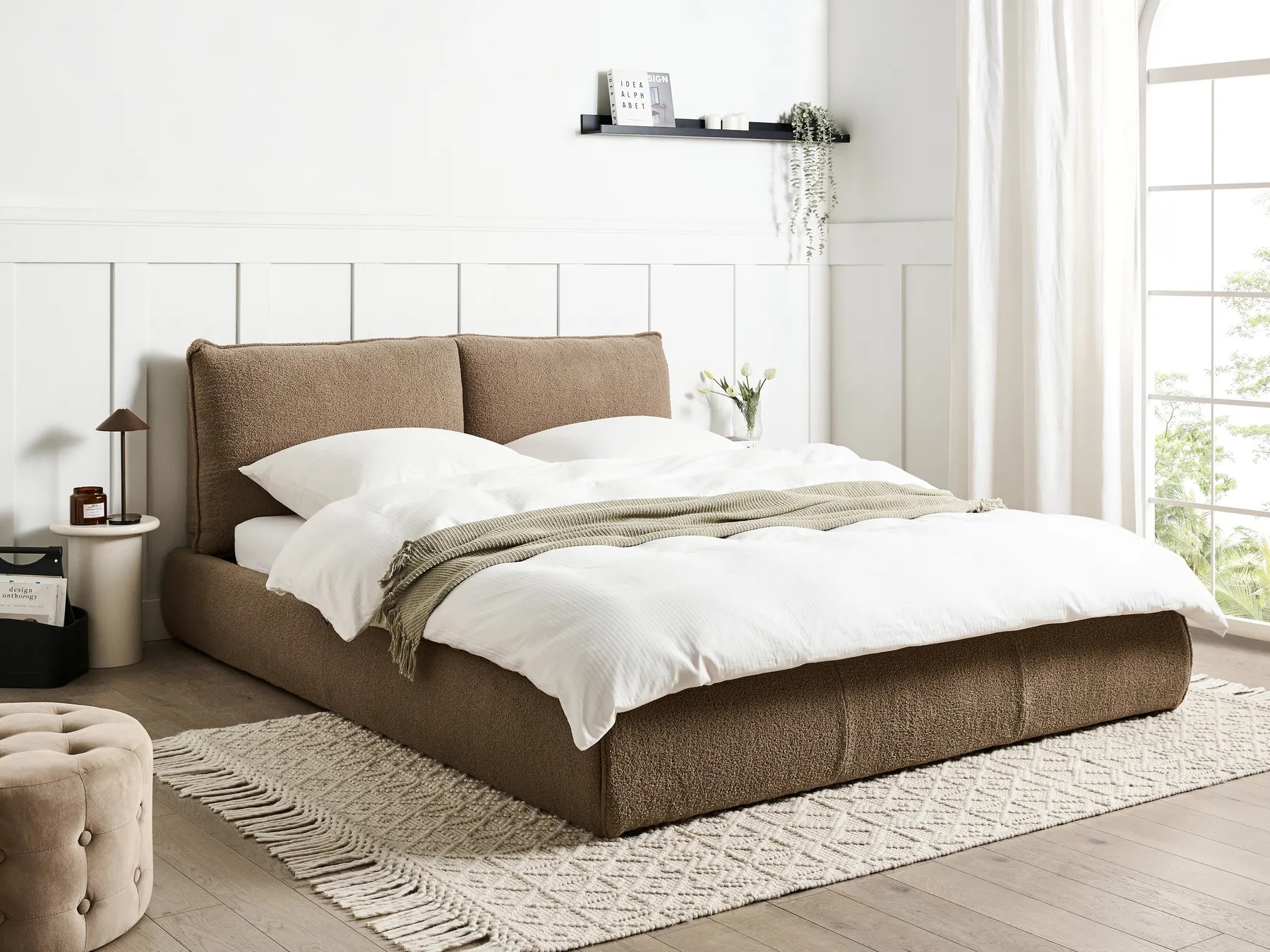 Waterbed Boucle VINAY 160 x 200 cm (EU King Size) Brown_969430
